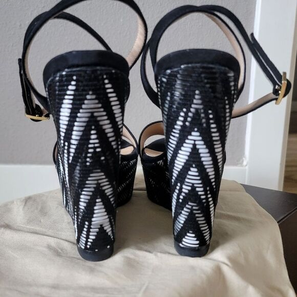 Stella Luna Atelier Paris Sheep Suede Leather Aztex Platform Wedge Sandal Black - Picture 7 of 15